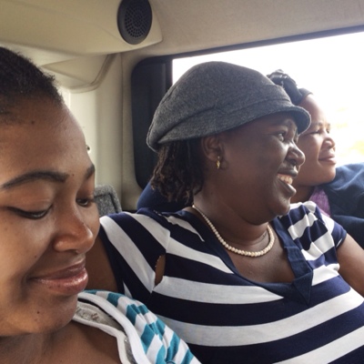 Aviwe, Esther & Yolanda travelling in the combi (van).