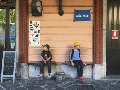 Waiting for the train at Varenna Esino train station in Italy