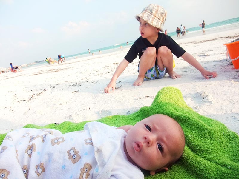 My sons at 4.5 & 5 weeks old in 2010, our 1st visit to Florida.