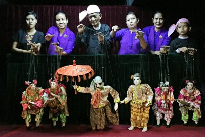 The puppeteers of the Htwe Oo Myanmar puppet show in Yangon, Myanmar. 