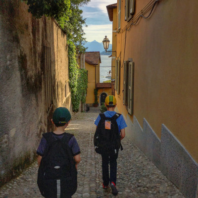 walking in varenna with family